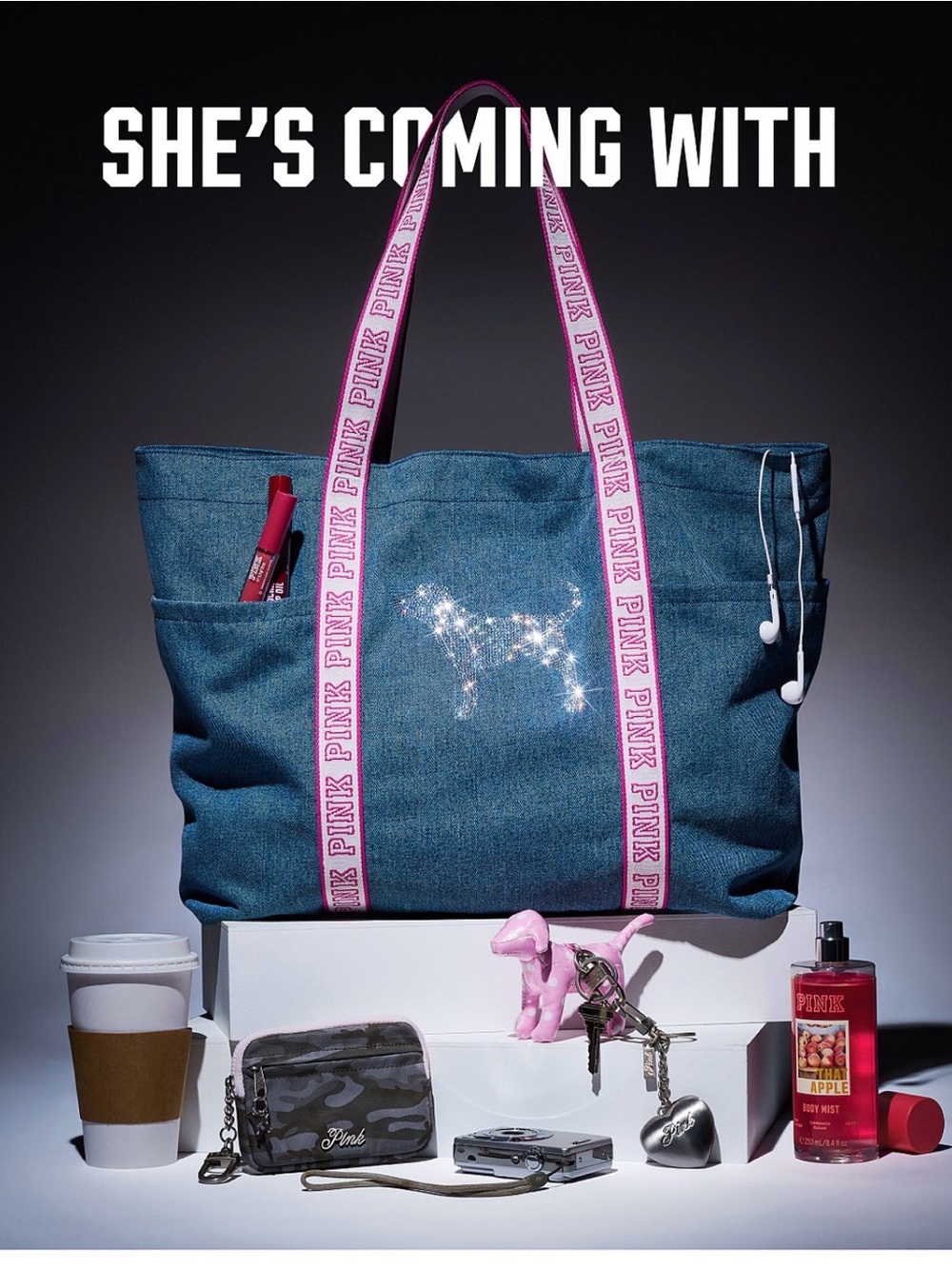 PINK Victoria's Secret Blue Denim Tote Bag